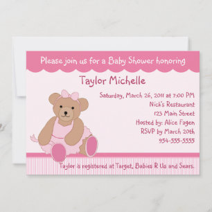 Ballerina Nalle Baby Shower-inbjudan Inbjudningar