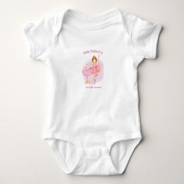 Ballerina, nalle och rosa blommor baby bodysu t shirt (Framsida)
