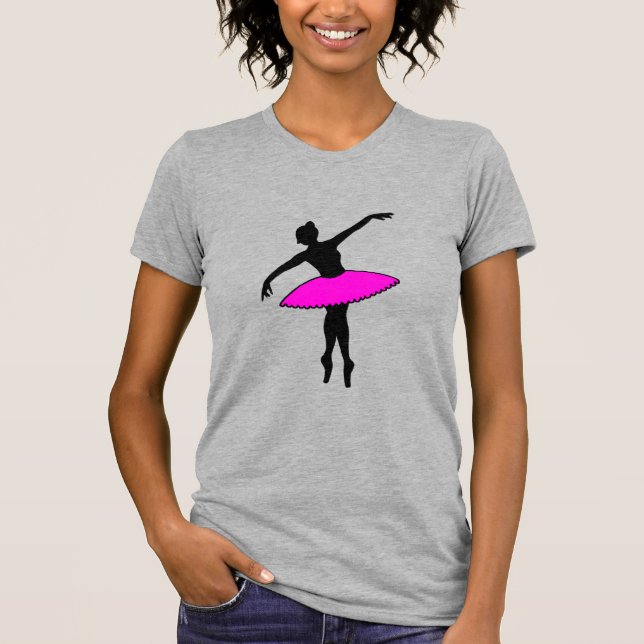 Ballerina Neon Ballet Dancer Silhouette Shock rosa T Shirt (Framsida)