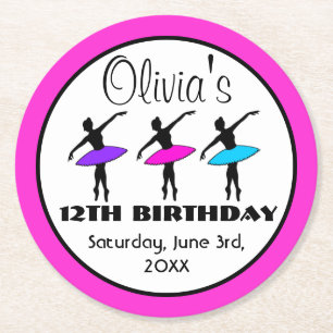 Ballerina Neon Ballet Dancers Dance Födelsedagsfes Underlägg Papper Rund