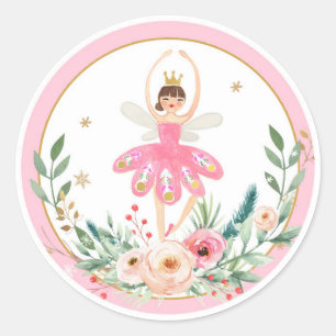 Ballerina Nutcracker Rosa Girl Birthday Cupaka Runt Klistermärke