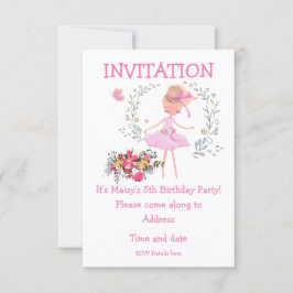 Ballerina och Blommigt Design Birthday Inbjudan
