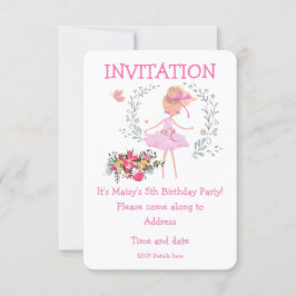 Ballerina och Blommigt Design Birthday Inbjudan