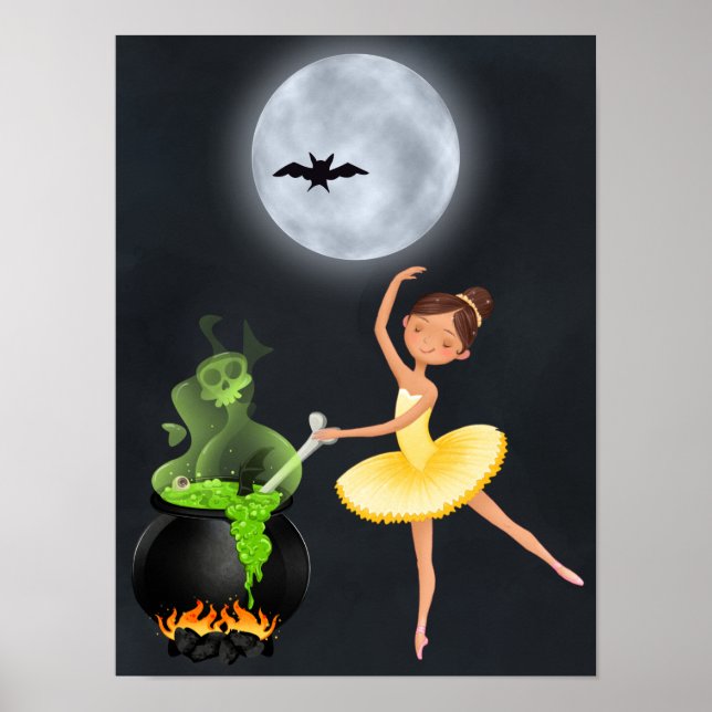 Ballerina och Cauldron Ballet Halloween Full Moon Poster (Framsidan)