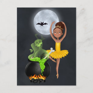 Ballerina och Cauldron Ballet Halloween Full Moon Vykort