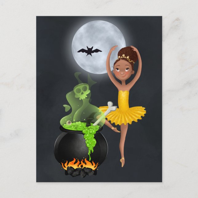 Ballerina och Cauldron Ballet Halloween Full Moon Vykort (Framsida)