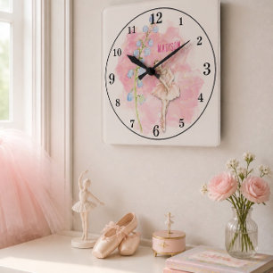 Ballerina och Liljekonvaljblomma på rosa Fyrkantig Klocka