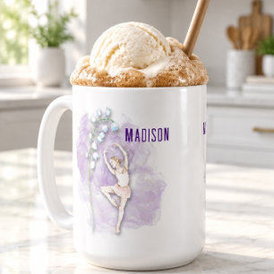 Ballerina och Lily i Valley-Blommigten om Lila Kaffemugg