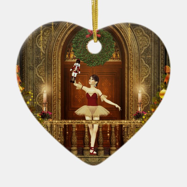 Ballerina och Nutcracker jul Heart Ornament (Framsidan)