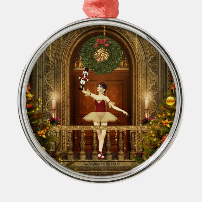 Ballerina och Nutcracker Round Silver Ornament (Framsidan)
