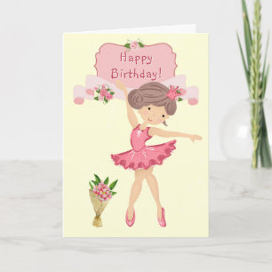 Ballerina och Rosa Flowers Ballet Födelsedag Kort
