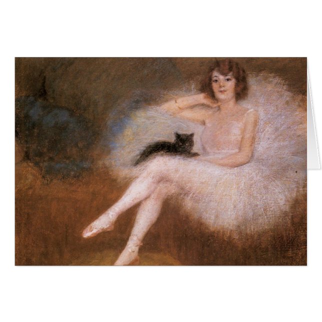 Ballerina och svartkatt hälsningskort (Framsidan Horizontal)