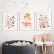 Ballerina, Orange Hair, Rosa Flowers, Girl Nursery