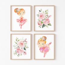 Ballerina, Orange Hair, Rosa Flowers, Girl Nursery