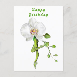 Ballerina Orchid Ballet Dancer Birthday Card Vykort