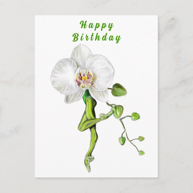Ballerina Orchid Ballet Dancer Birthday Card Vykort (Framsida)