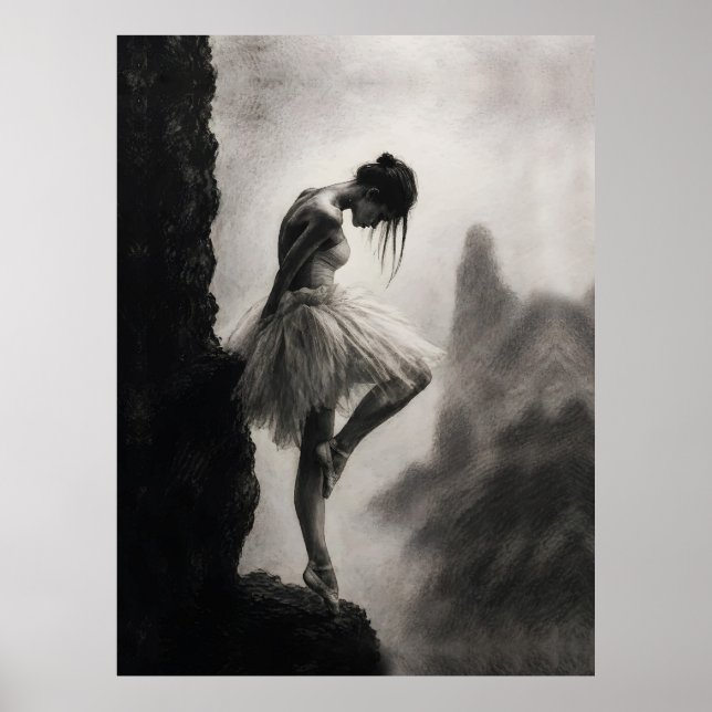 Ballerina på klippkant Monokrom dramatisk konst Poster (Framsidan)
