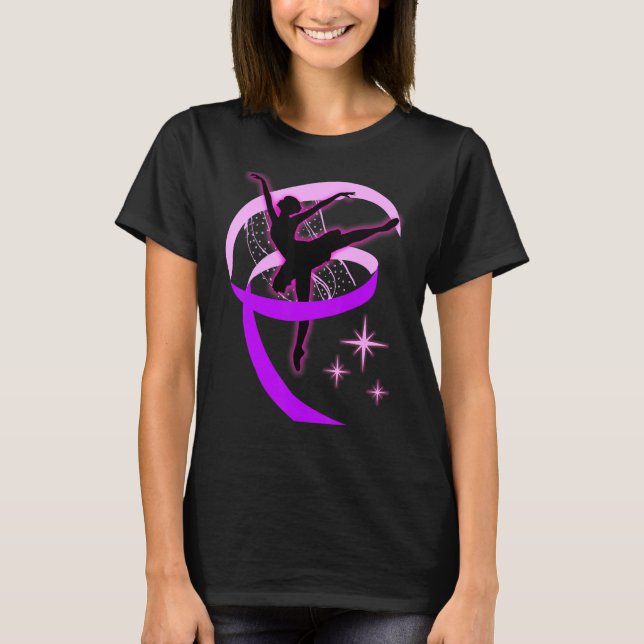 Ballerina på Pointe Silhouette Rosa och Lila Rib T Shirt (Framsida)