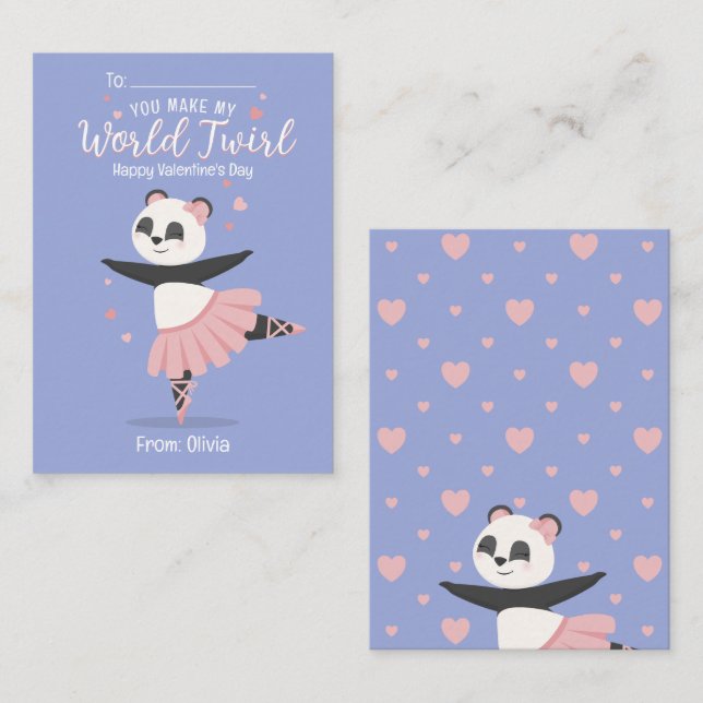 Ballerina Panda Kids Alla hjärtans dagskort Anteckningskort (Fram/baksida)