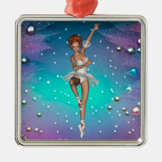 Ballerina Pearls Teal & Lila Bakgrund Julgransprydnad Metall