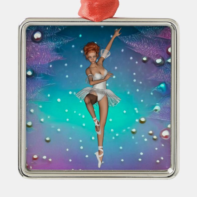 Ballerina Pearls Teal & Lila Bakgrund Julgransprydnad Metall (Framsidan)