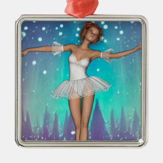 Ballerina Pearls & Träd Teal Background Julgransprydnad Metall