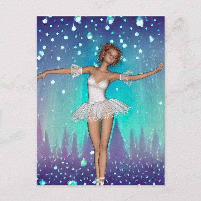 Ballerina Pearls & Träd Teal Background Vykort (Framsida)