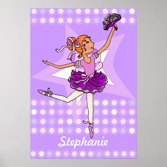 Ballerina persika - röd hårflicka "ditt namn" post poster (Framsidan)