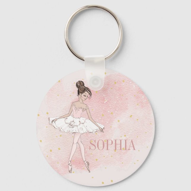 Ballerina Personal Girl Rosa Guld Keychain Nyckelring (Framsida)