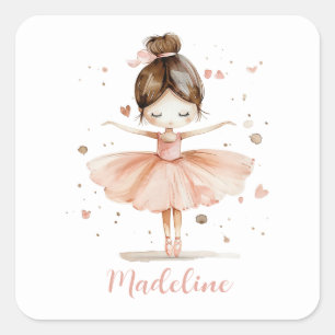Ballerina Personlig Namn Girly Fyrkantigt Klistermärke