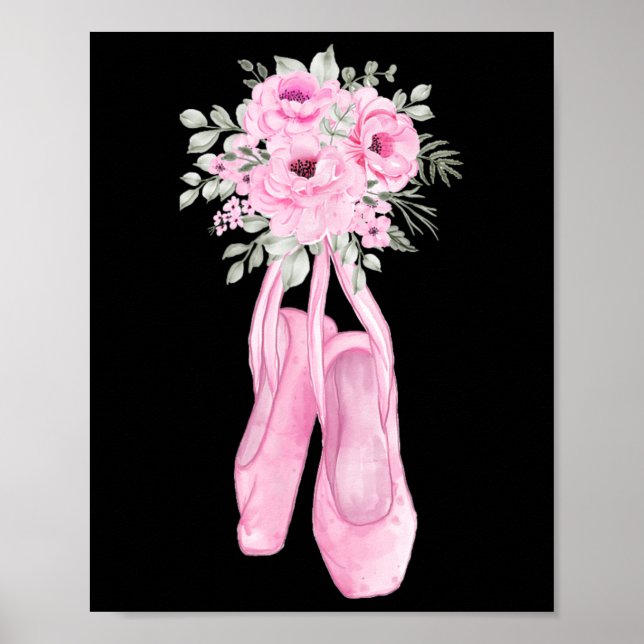 Ballerina Pointe Shoes Flowers Ballet Dancer Sprin Poster (Framsidan)