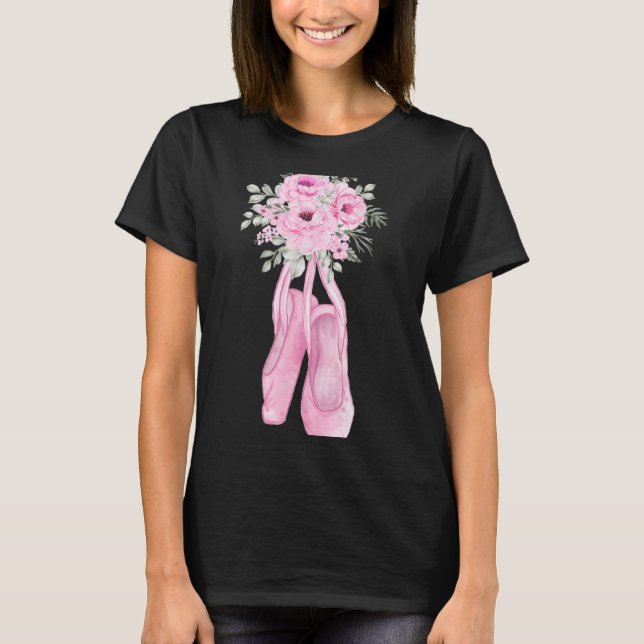 Ballerina Pointe Shoes Flowers Ballet Dancer Sprin T Shirt (Framsida)