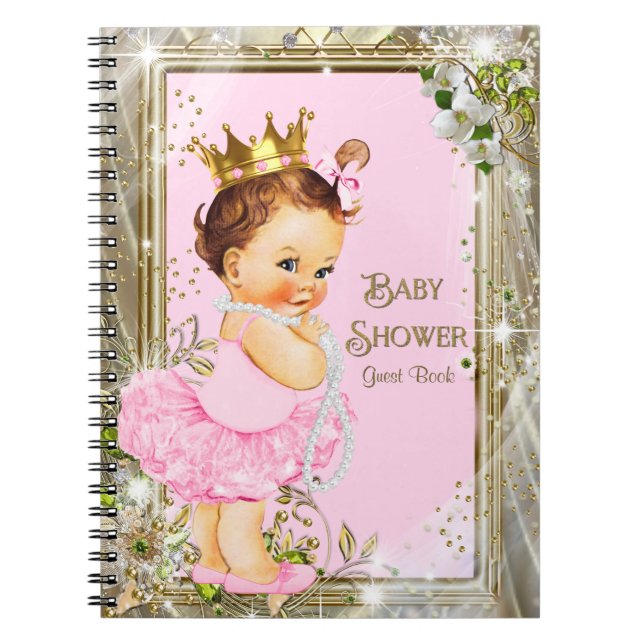 Ballerina Princess Baby Shower Guest Bok Anteckningsbok Med Spiral (Framsidan)