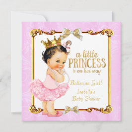 Ballerina Princess Baby Shower Rosa Guld Brunette Inbjudningar