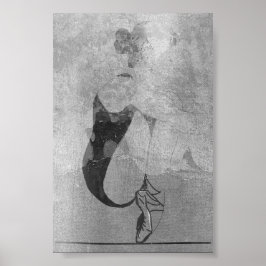 Ballerina Red Hair Woman Body Silver Black Grått Poster
