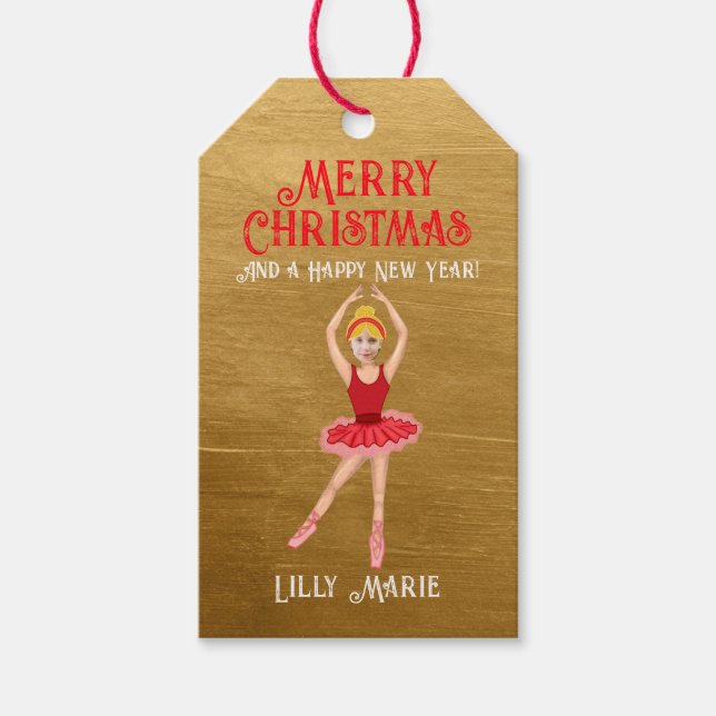 Ballerina Red Tutu God jul Presentetikett (Framsidan)