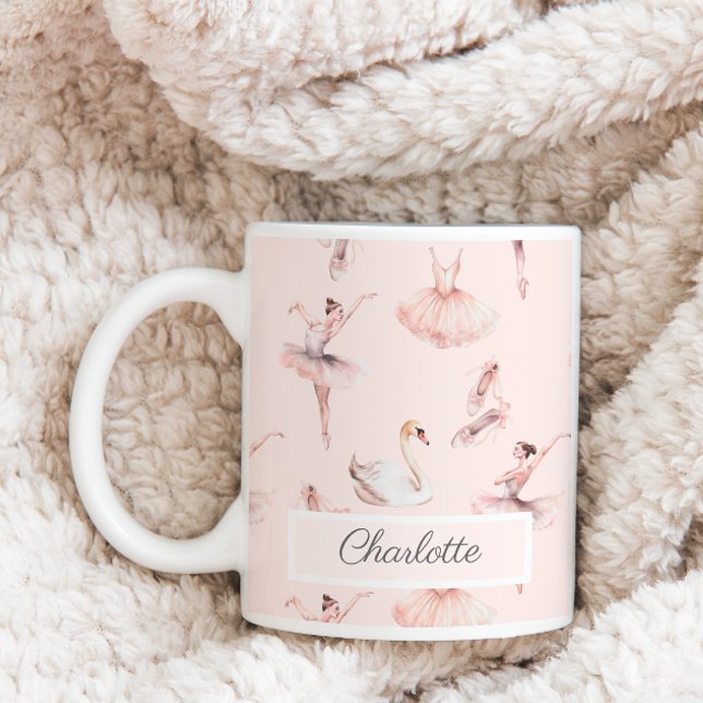 Ballerina Rosa Ballet Shoes Personlig Namn Kaffemugg (Skapare uppladdad)