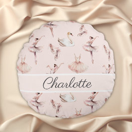 Ballerina Rosa Ballet Shoes Personlig Namn Rund Kudde