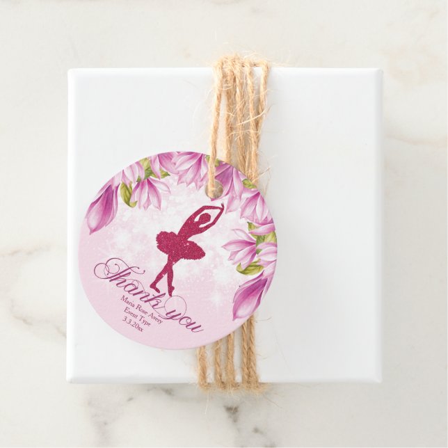 Ballerina Rosa Birthday Tack Gåvor Etiketter (På plats)