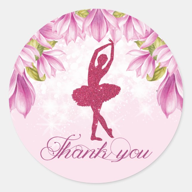Ballerina Rosa Birthday Tack Runt Klistermärke (Framsida)