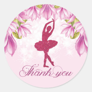 Ballerina Rosa Birthday Tack Runt Klistermärke