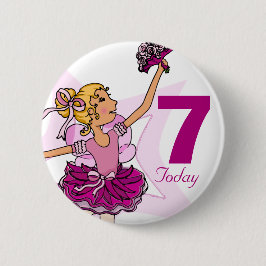 Ballerina rosa blonde Flicka 7:e födelseknapp Knapp