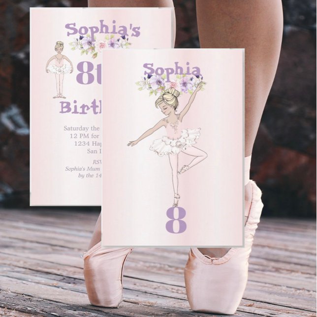 Ballerina Rosa Cute Age Birthday Inbjudningar (Skapare uppladdad)