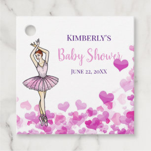 Ballerina Rosa Dress med Hearts Baby Shower Gåvor Etiketter