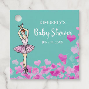 Ballerina Rosa Dress med Hearts Baby Shower Gåvor Etiketter