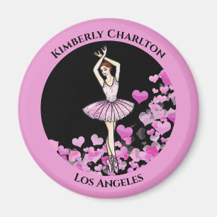 Ballerina Rosa Dress med Hearts Black Background Magnet