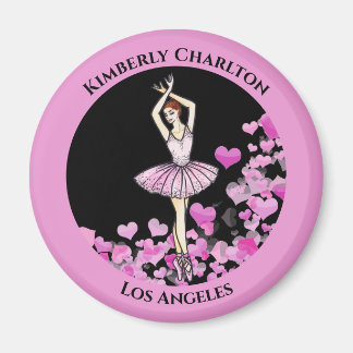 Ballerina Rosa Dress med Hearts Black Background Magnet