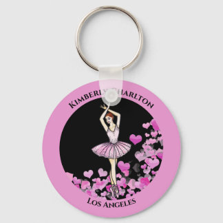 Ballerina Rosa Dress med Hearts Black Background Nyckelring