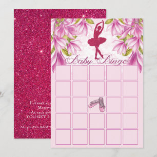 Ballerina Rosa Glitter Baby Shower Bingo Inbjudningar