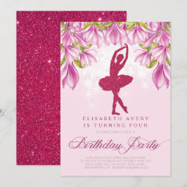 Ballerina Rosa Glitter Birthday Inbjudningar